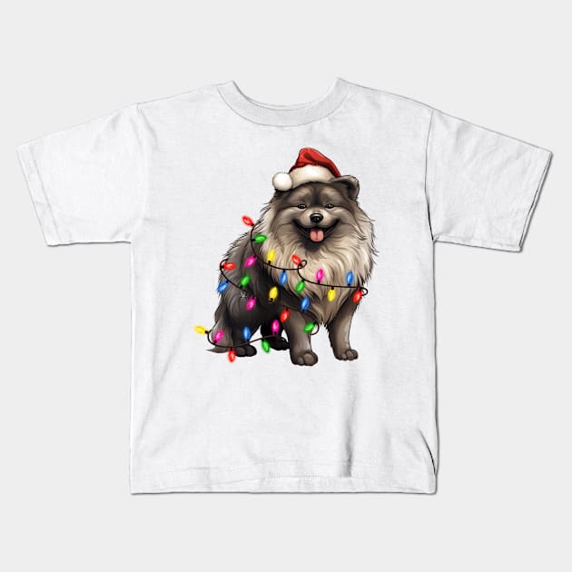 Christmas Keeshond Kids T-Shirt by Chromatic Fusion Studio